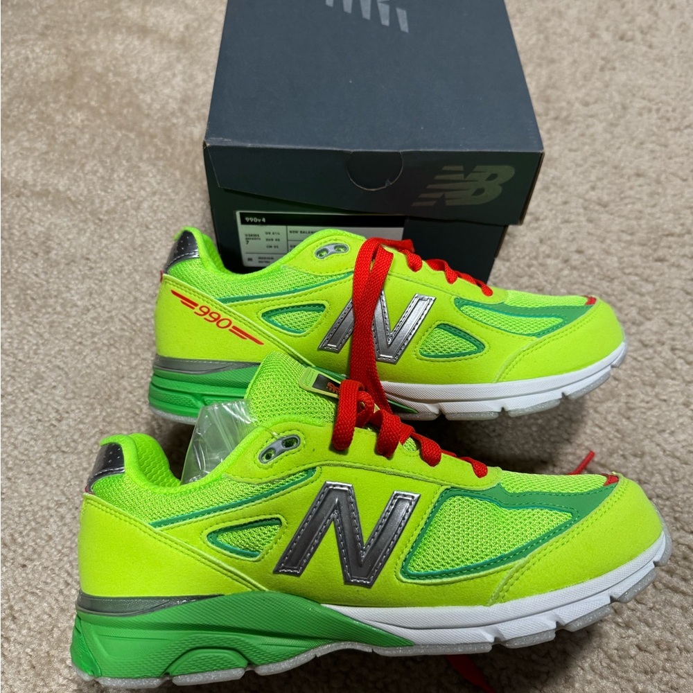 New Balance Kids' Neon Green and Silver Sneakers - Picture 4 of 6